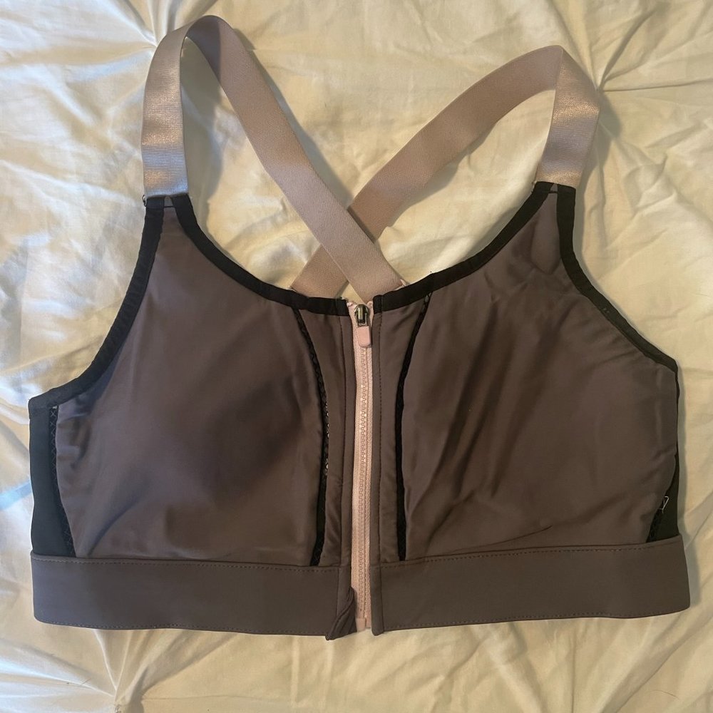 Fabletics Zoe High Impact Sports Bra - Pink and Gray - L
